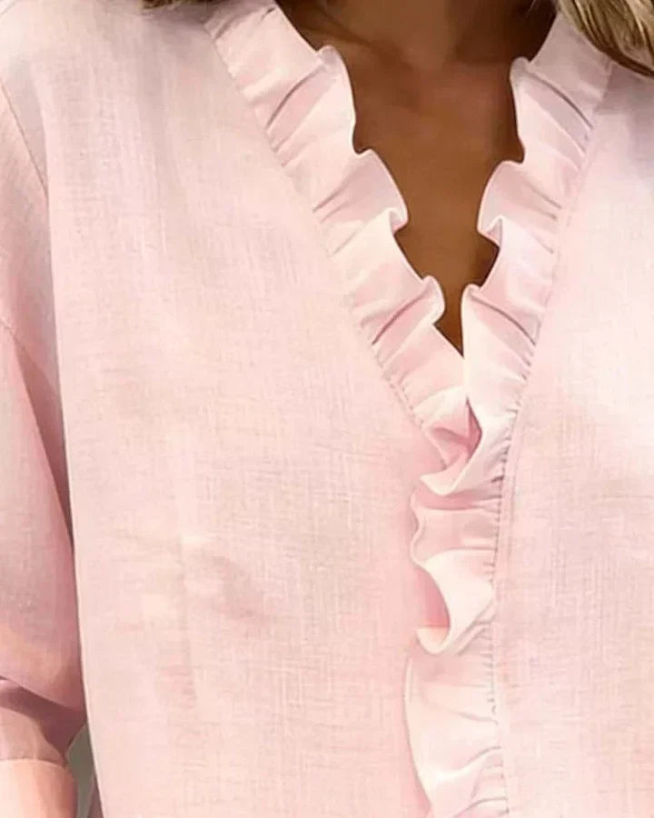 Isla Ruffle V-Neck Long-Sleeve Blouse