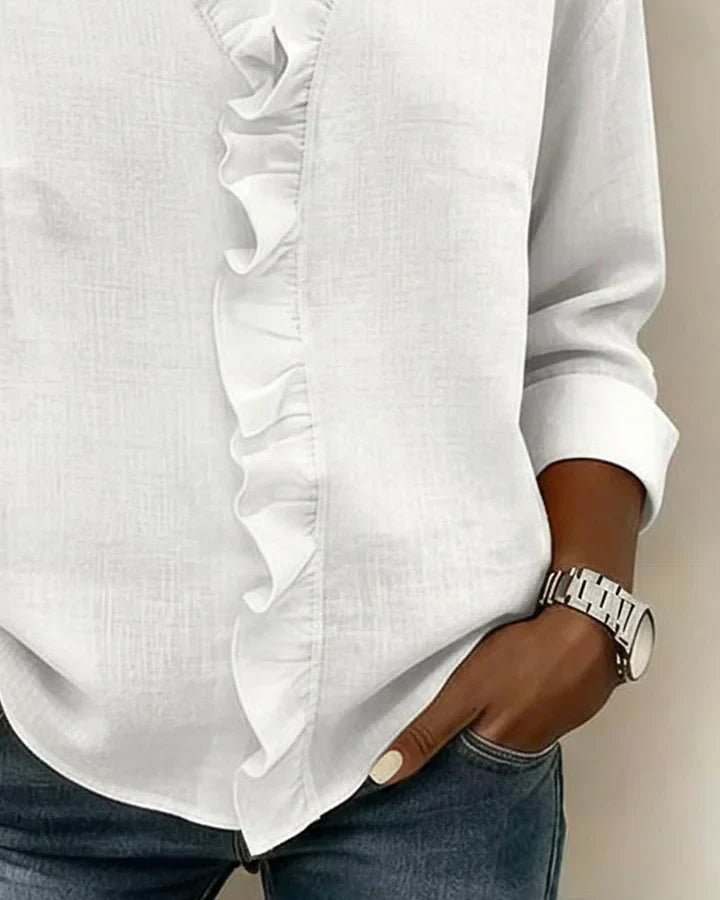 Isla Ruffle V-Neck Long-Sleeve Blouse
