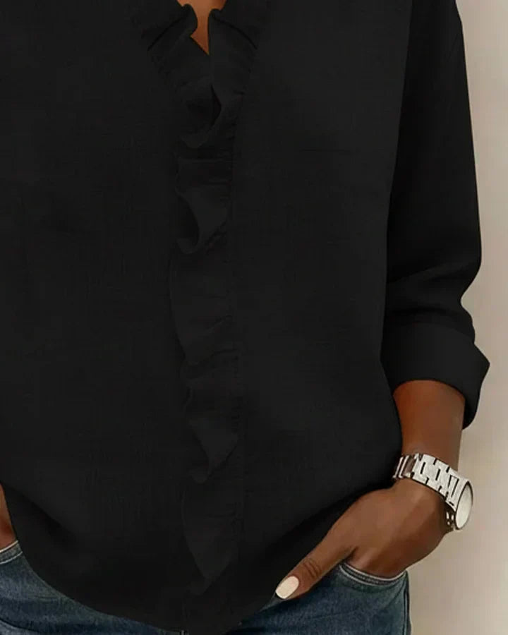 Isla Ruffle V-Neck Long-Sleeve Blouse
