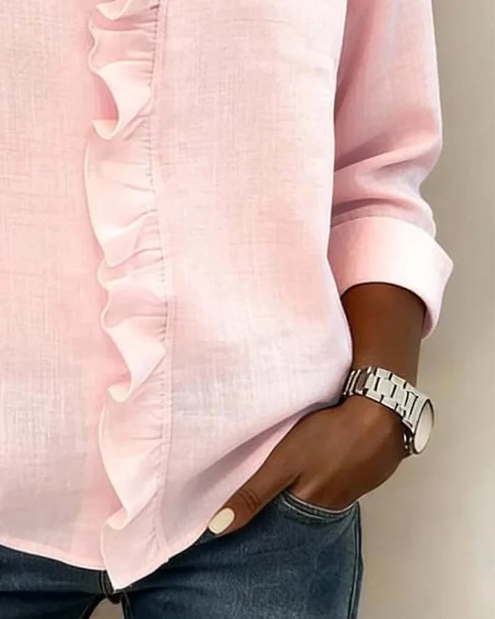 Isla Ruffle V-Neck Long-Sleeve Blouse