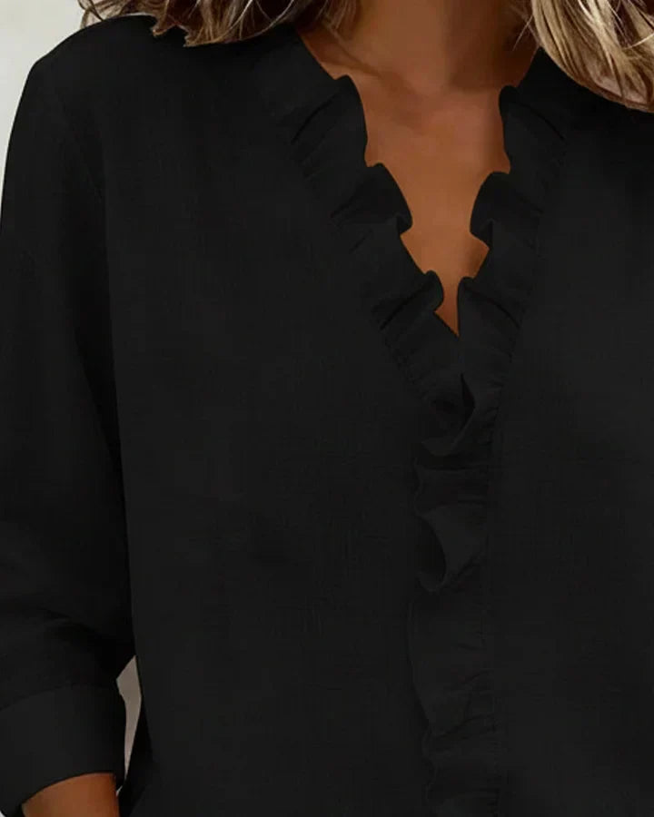 Isla Ruffle V-Neck Long-Sleeve Blouse