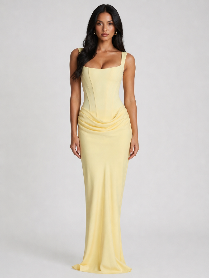 Isadora Hourglass Corset Maxi Dress - Light Yellow