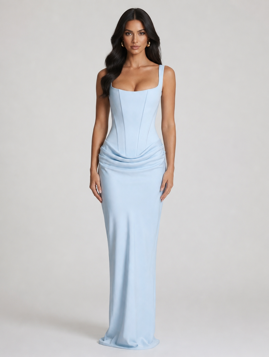 Isadora Hourglass Corset Maxi Dress - Light Blue