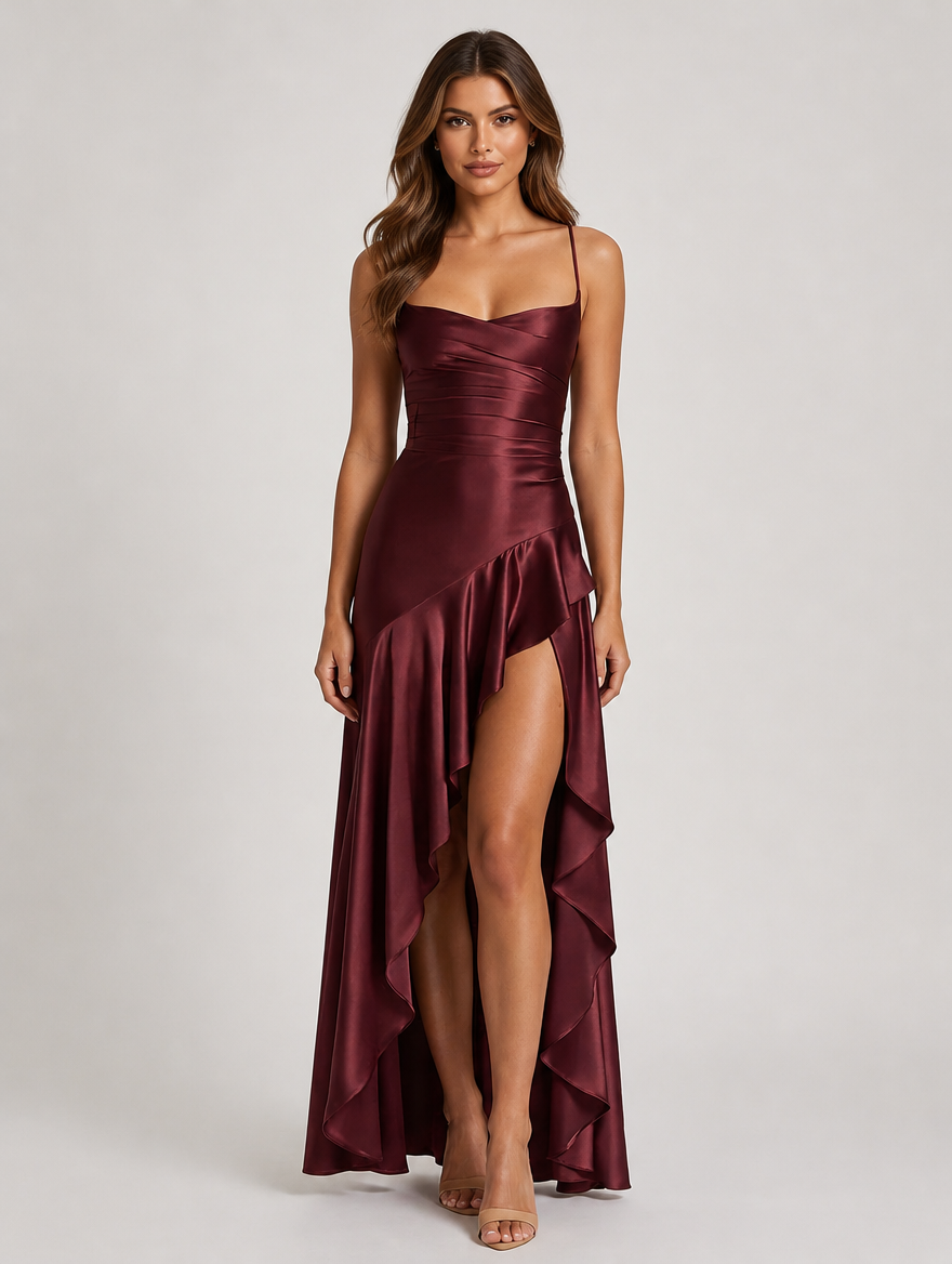 Allegra Cowl-Neck Satin Maxi Gown - Wine Red