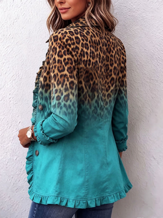 Gradient Leopard Ruffle Blazer