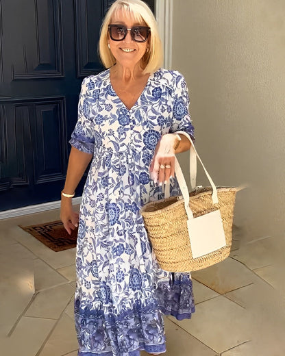 Kiara V-Neck Tiered Floral Midi Dress