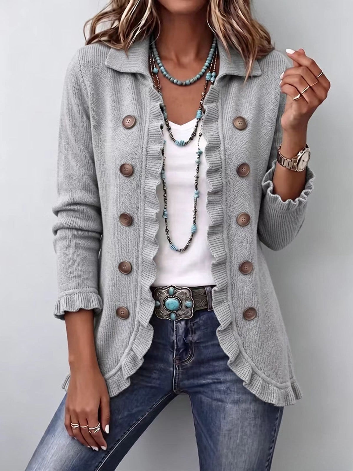 Ribbed Knit Ruffle Jacket