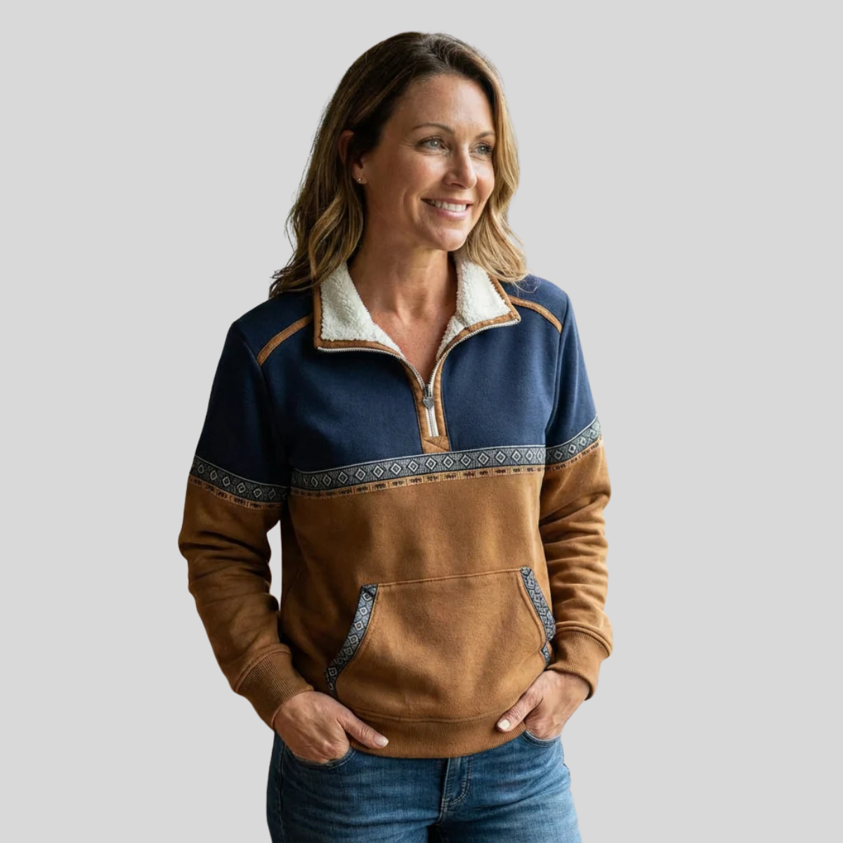 Lucie Two-Tone Half-Zip Sweater