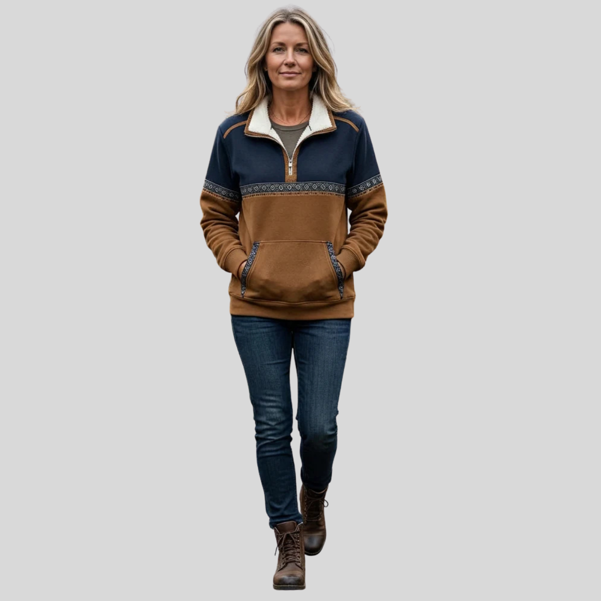 Lucie Two-Tone Half-Zip Sweater
