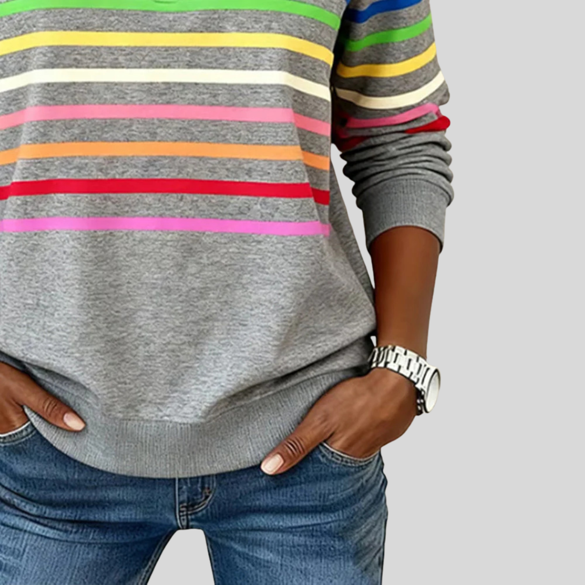 Nathalie Rainbow Stripe Zip Sweater