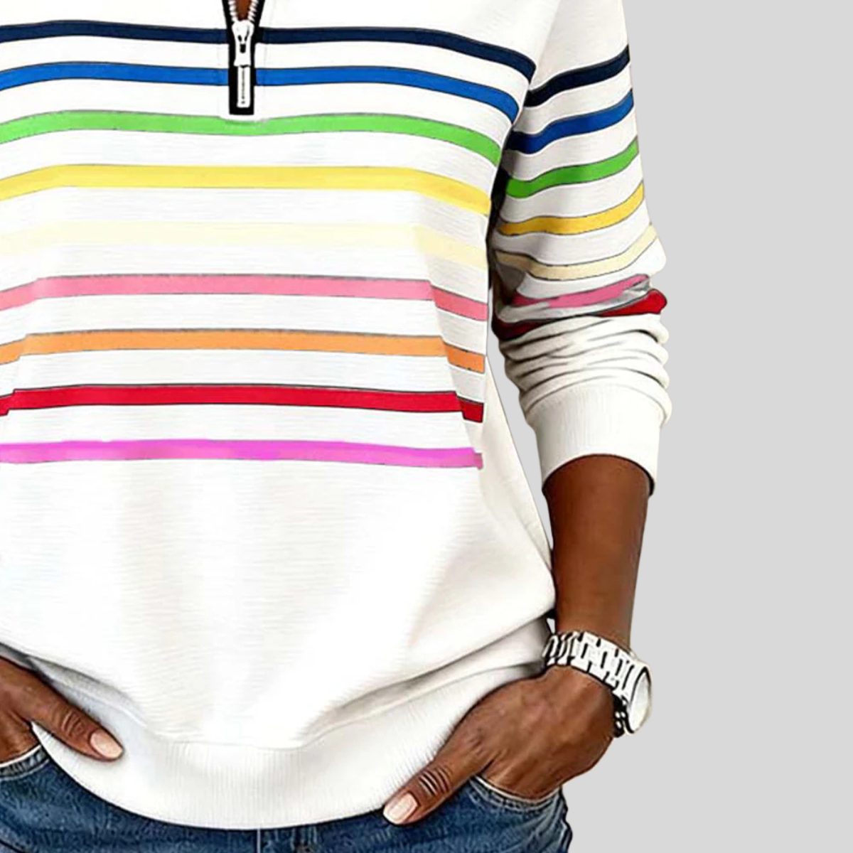 Nathalie Rainbow Stripe Zip Sweater