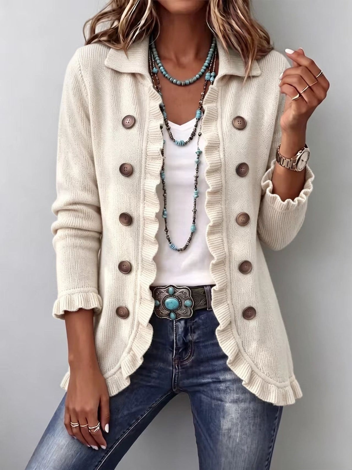 Ribbed Knit Ruffle Jacket