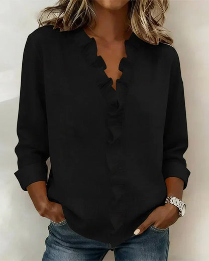 Isla Ruffle V-Neck Long-Sleeve Blouse