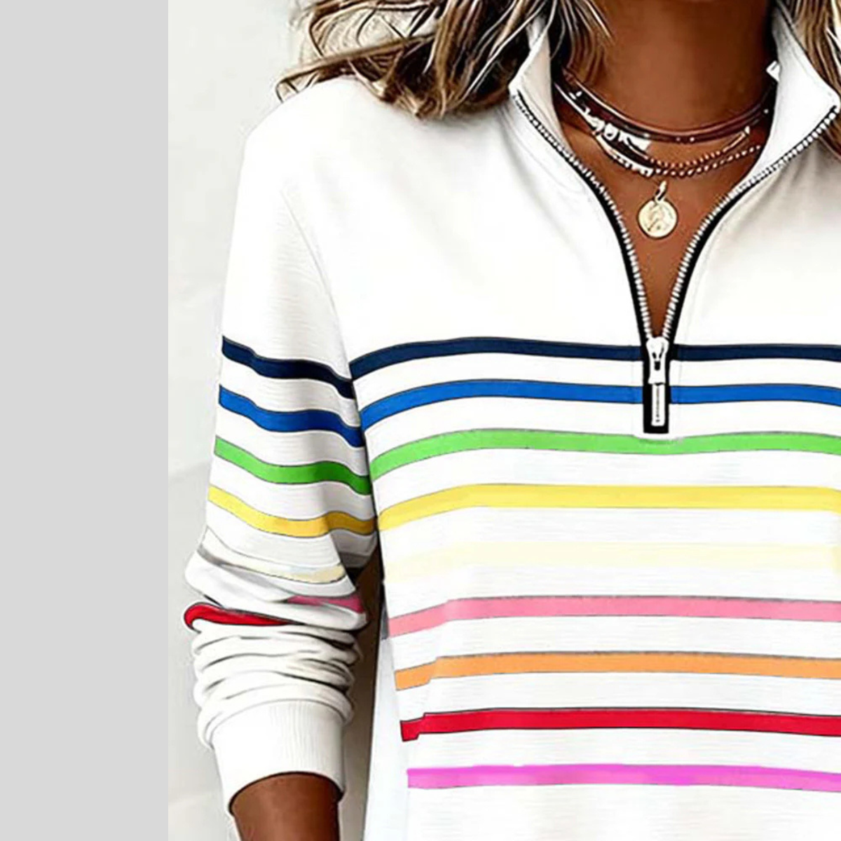 Nathalie Rainbow Stripe Zip Sweater