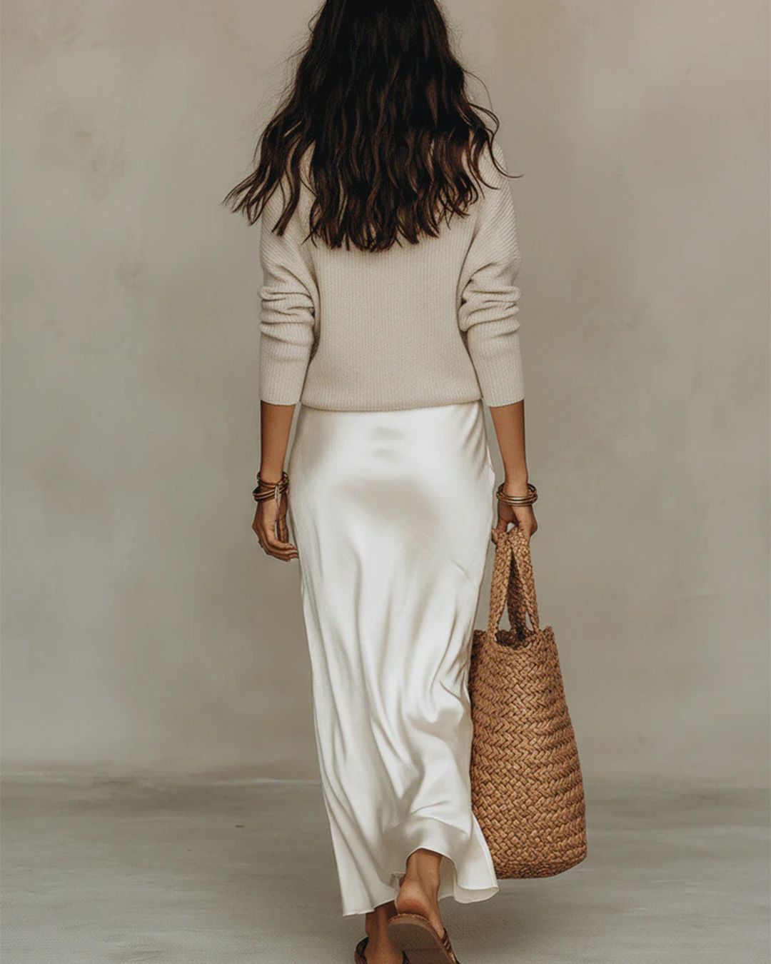 Elina Satin Midi Dress & Knit Sweater Set