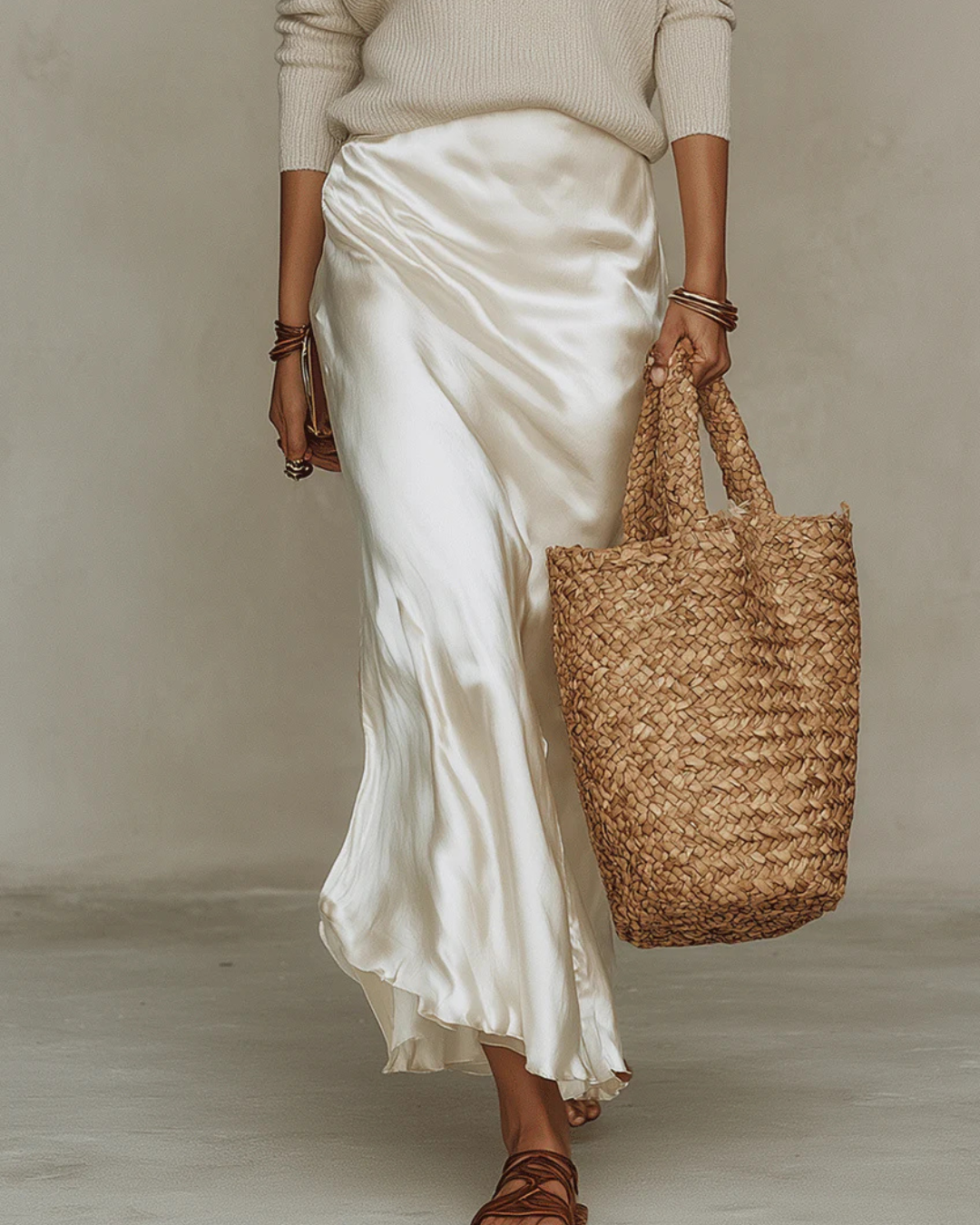 Elina Satin Midi Dress & Knit Sweater Set