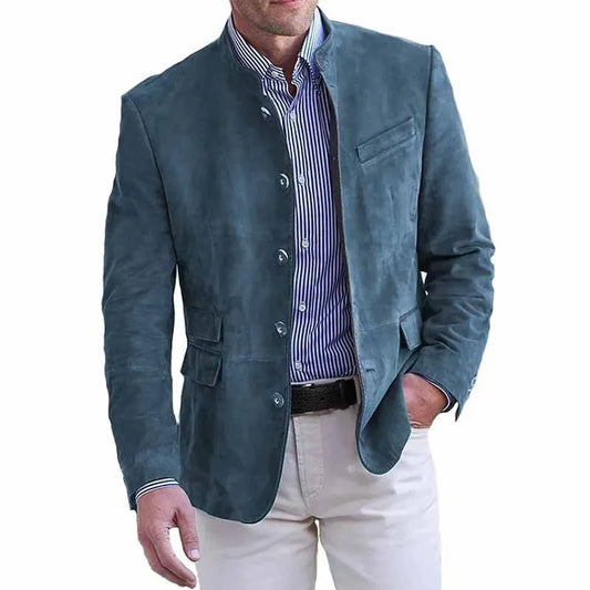 Suede-Look Stand Collar Blazer