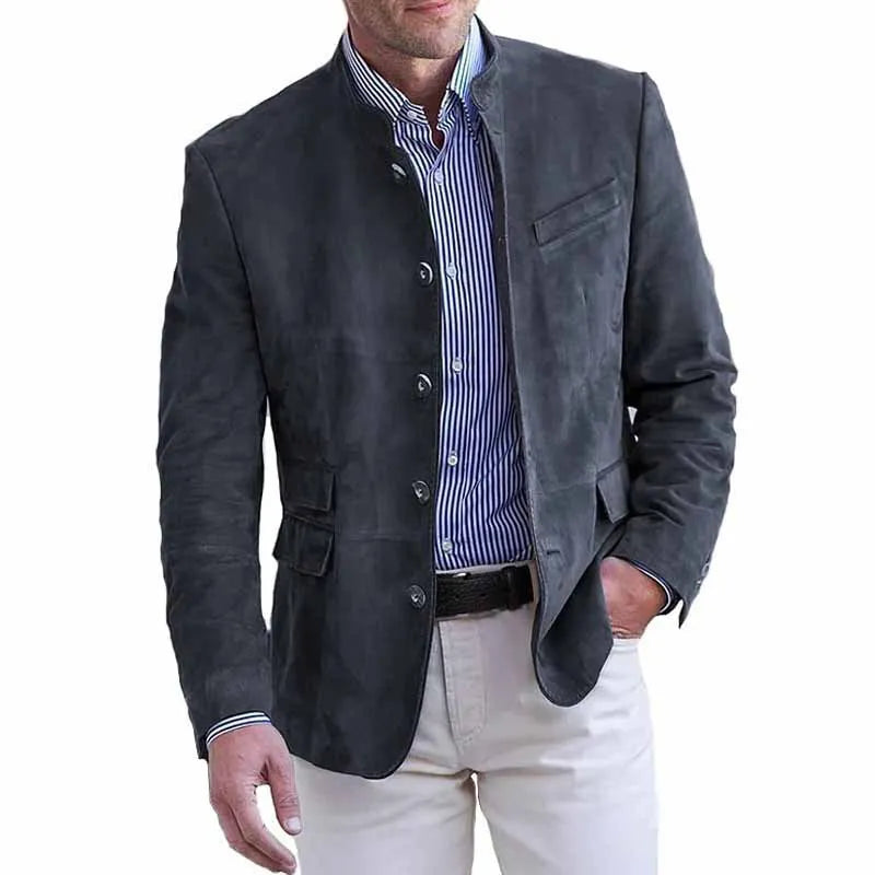 Suede-Look Stand Collar Blazer