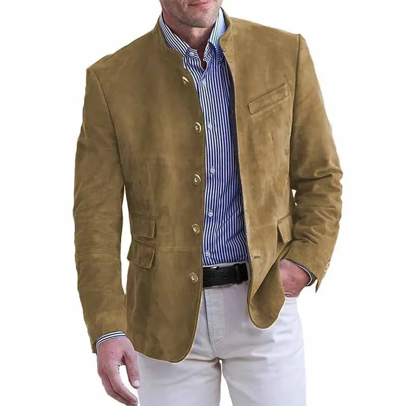 Suede-Look Stand Collar Blazer