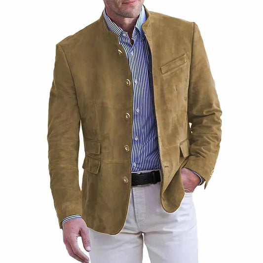 Suede-Look Stand Collar Blazer