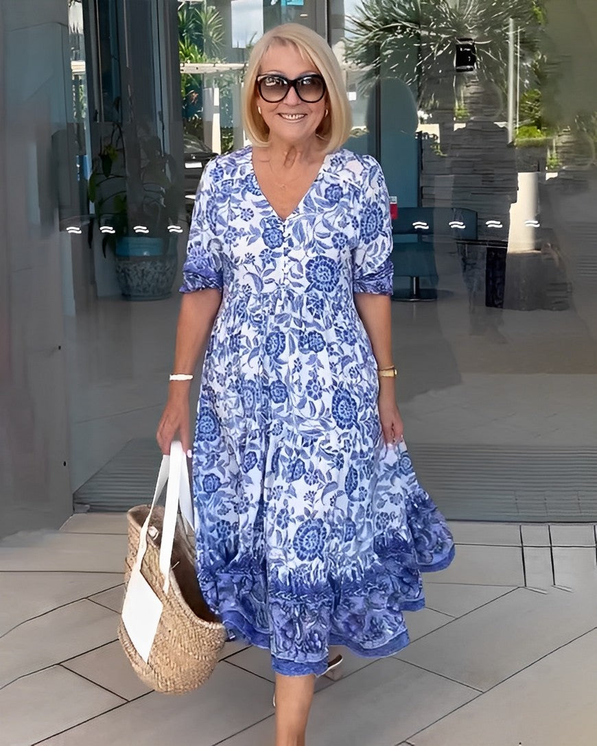 Kiara V-Neck Tiered Floral Midi Dress