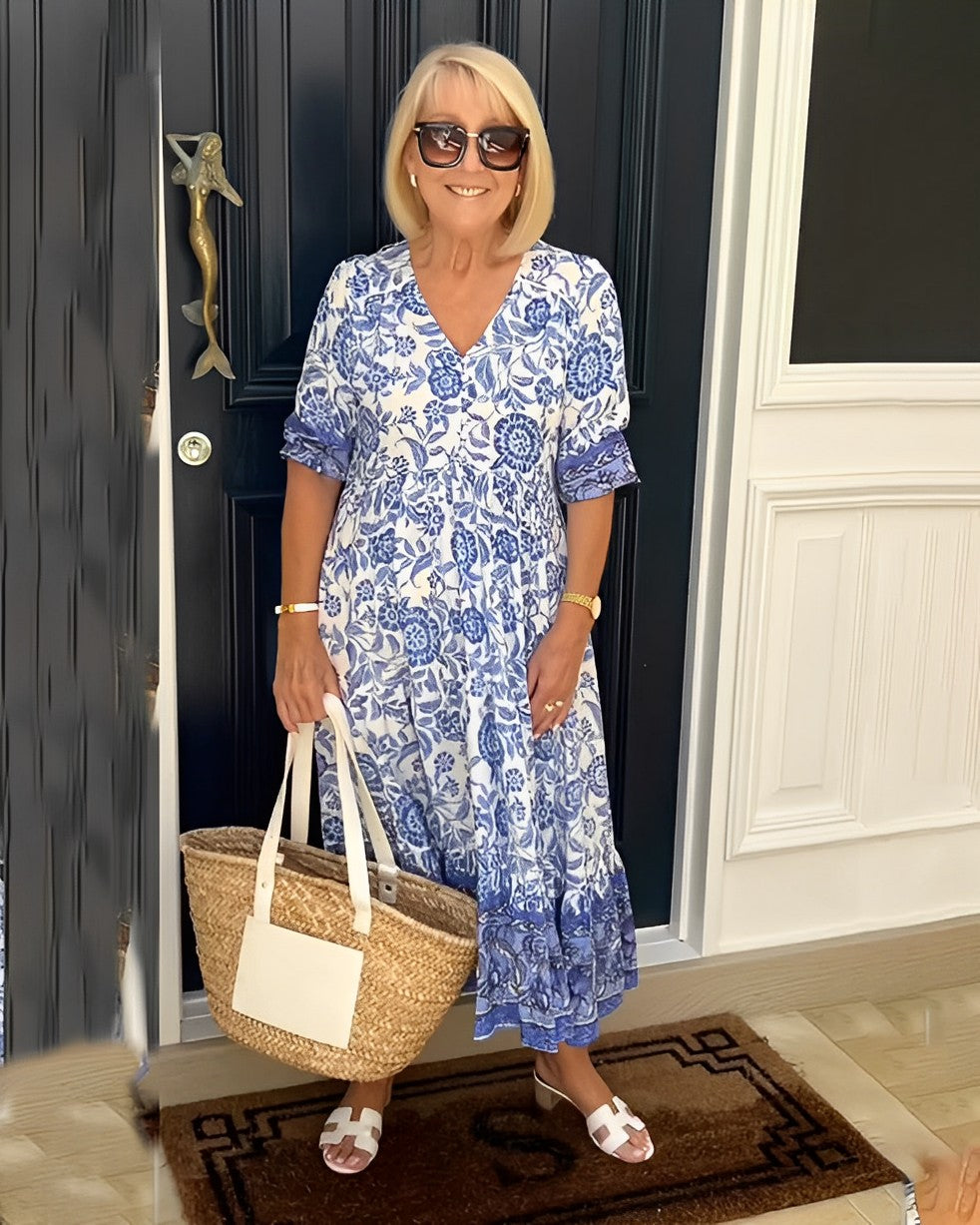 Kiara V-Neck Tiered Floral Midi Dress