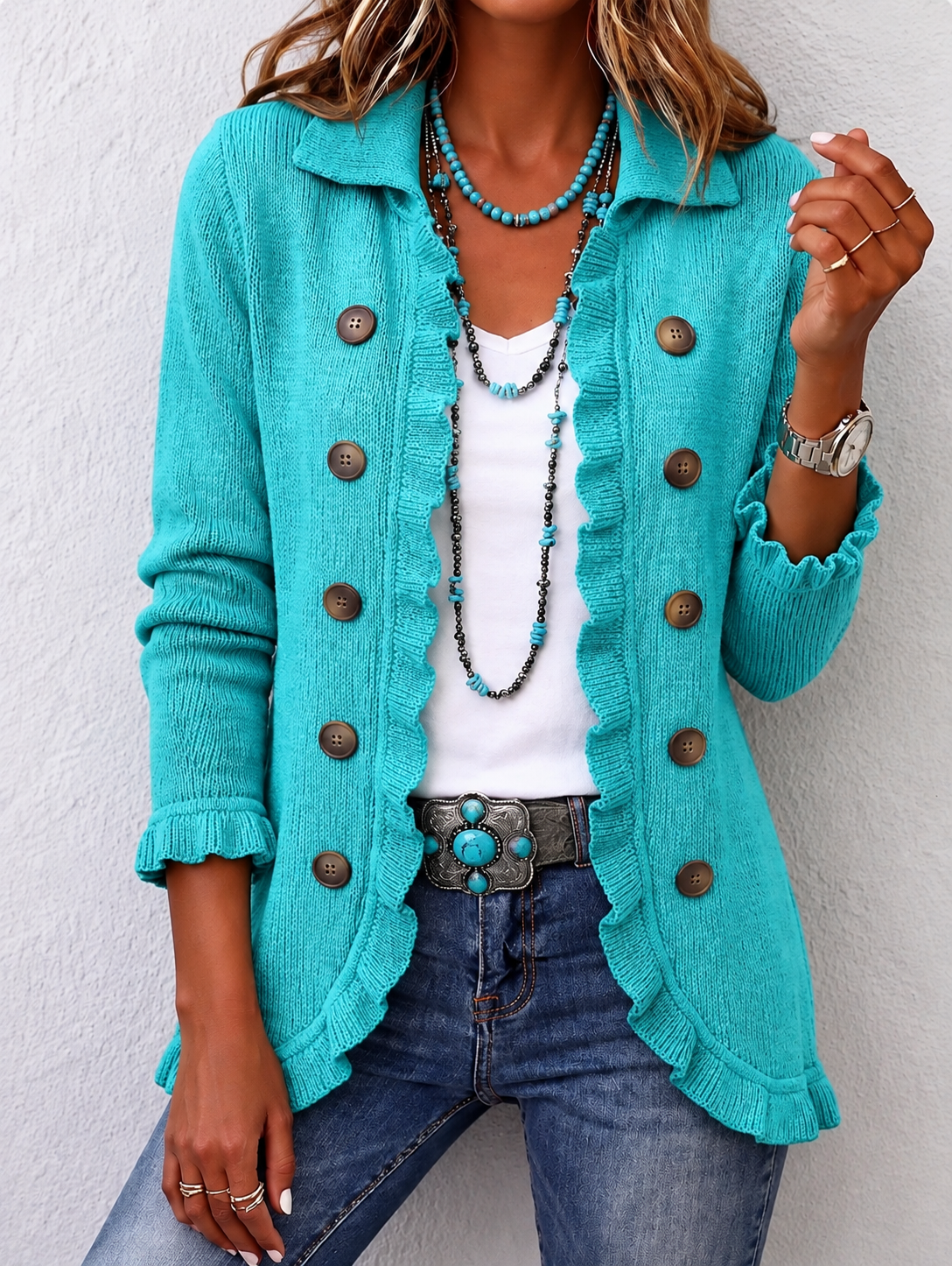 Ribbed Knit Ruffle Jacket