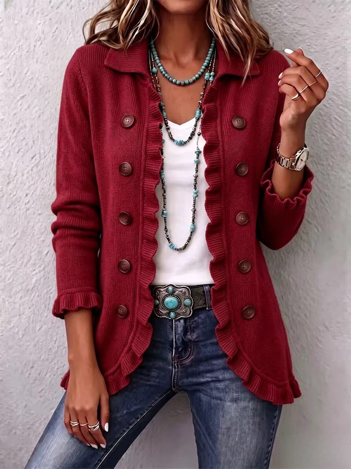 Ribbed Knit Ruffle Jacket