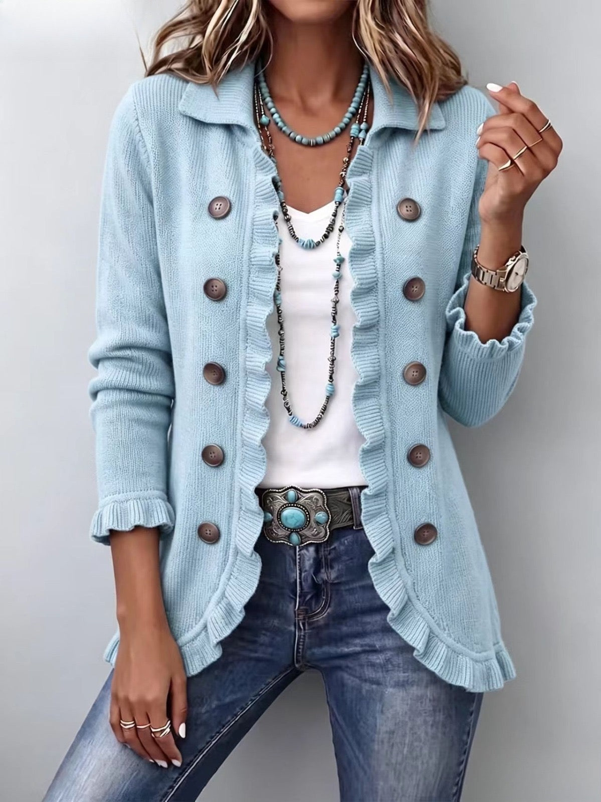 Ribbed Knit Ruffle Jacket