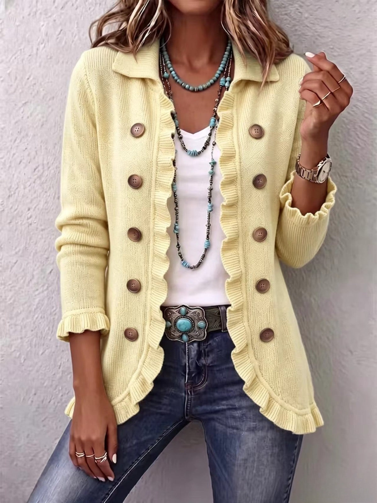 Ribbed Knit Ruffle Jacket