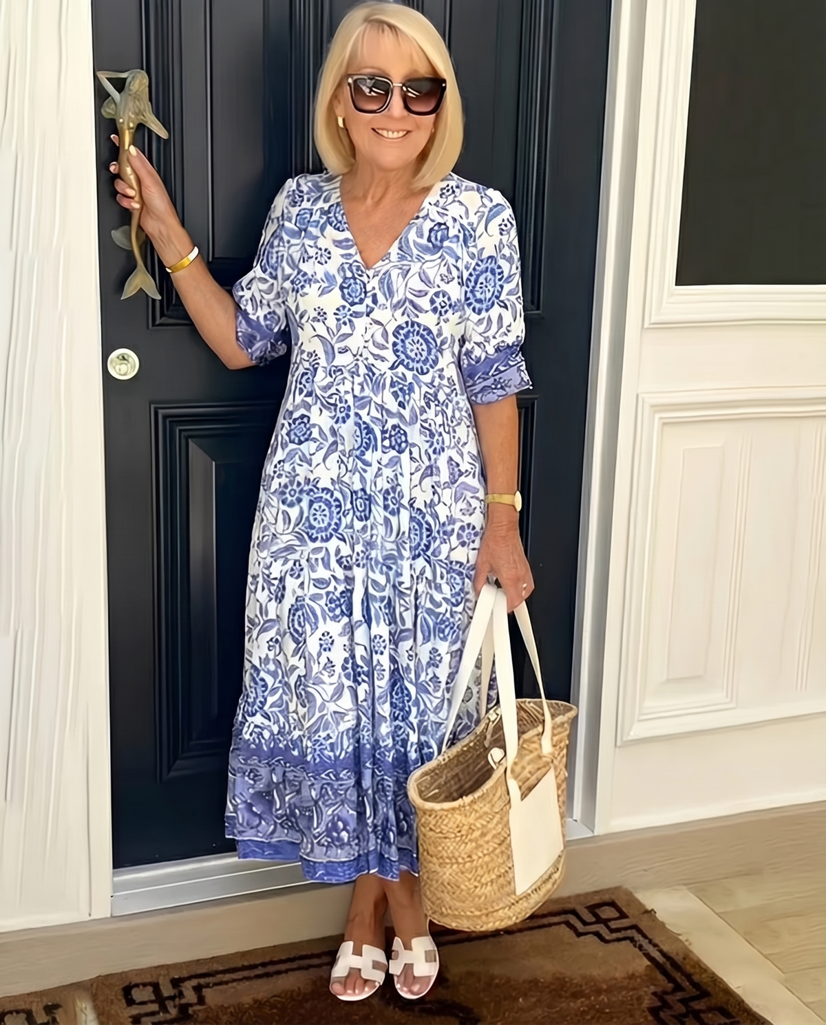 Kiara V-Neck Tiered Floral Midi Dress