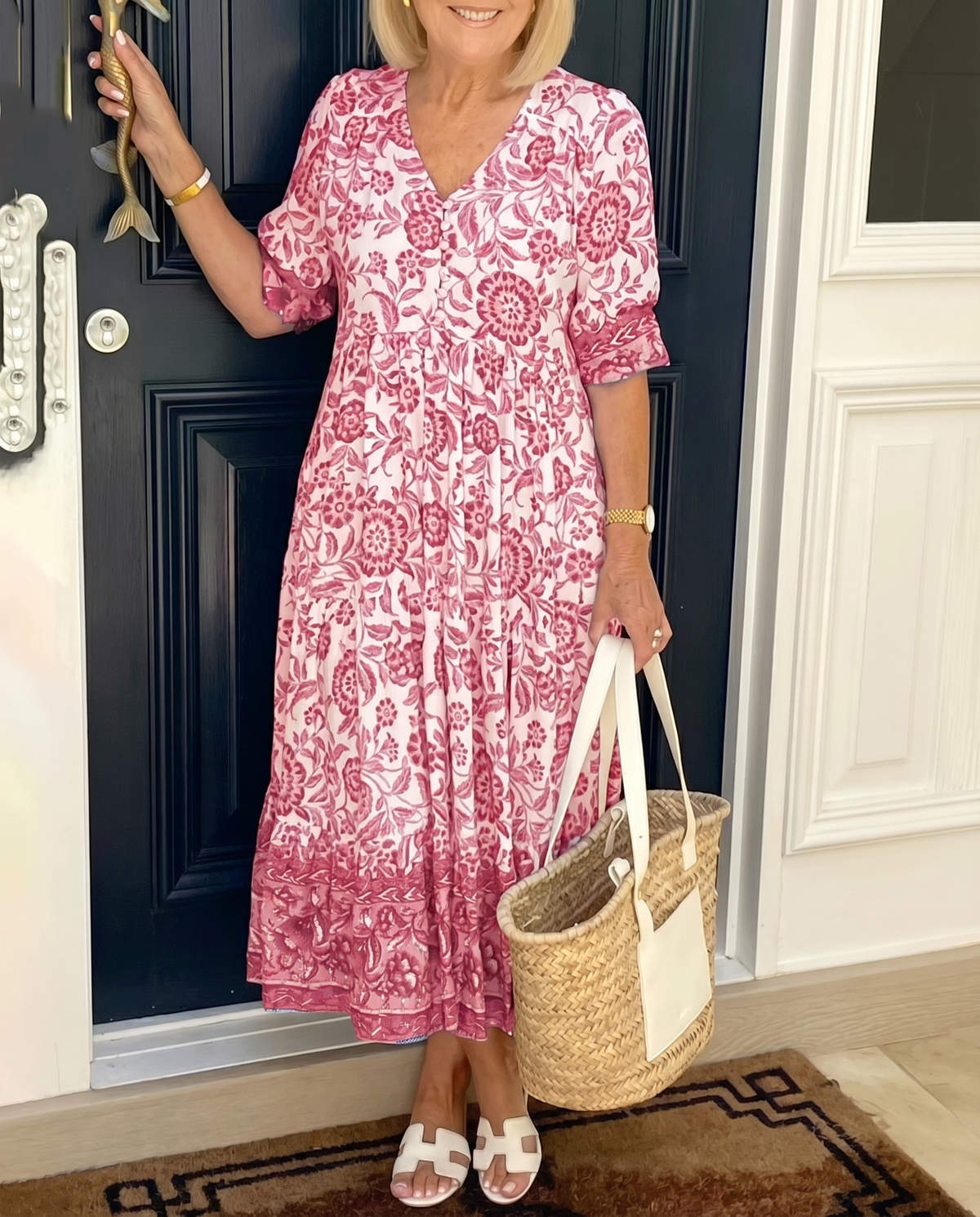 Kiara V-Neck Tiered Floral Midi Dress