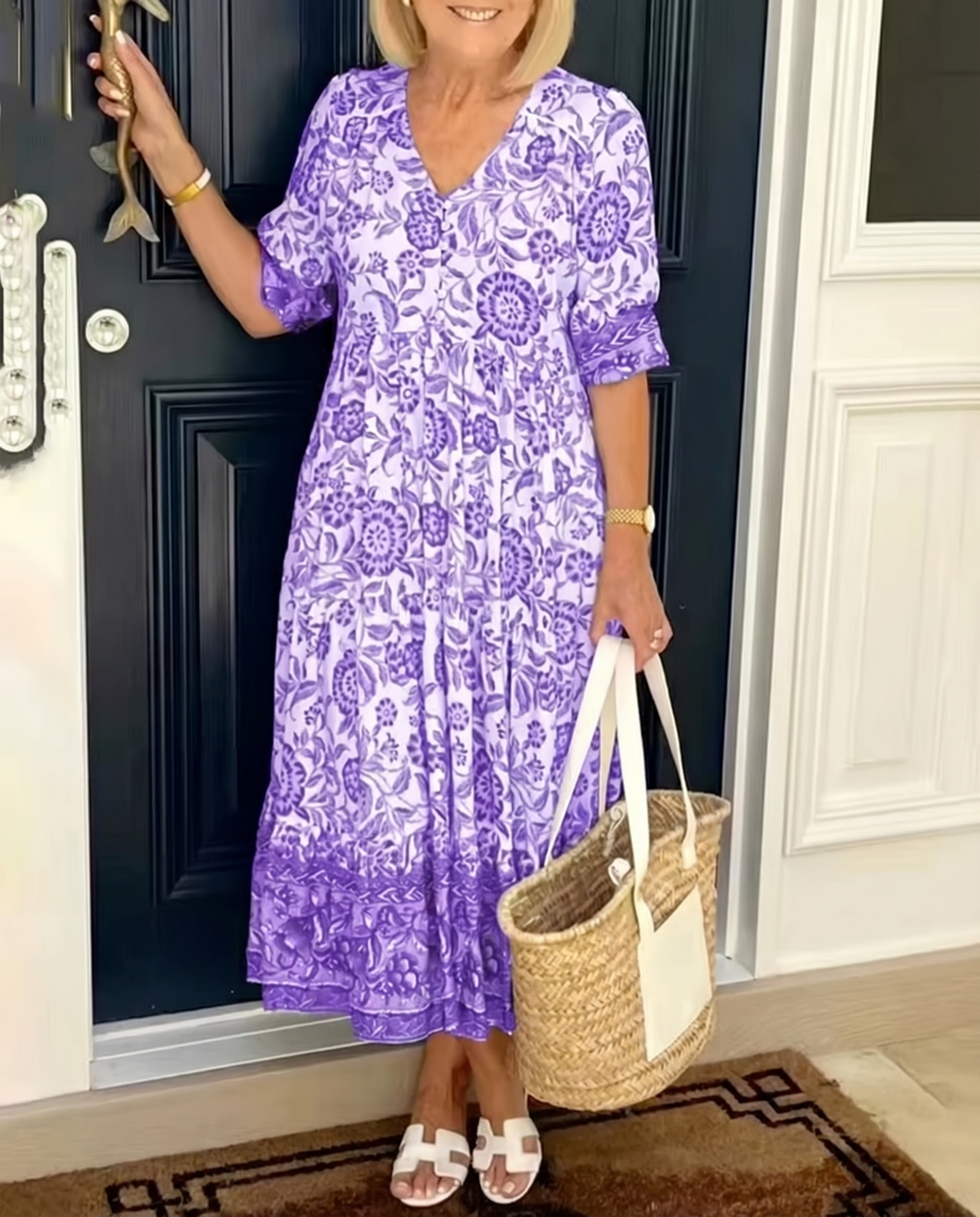 Kiara V-Neck Tiered Floral Midi Dress