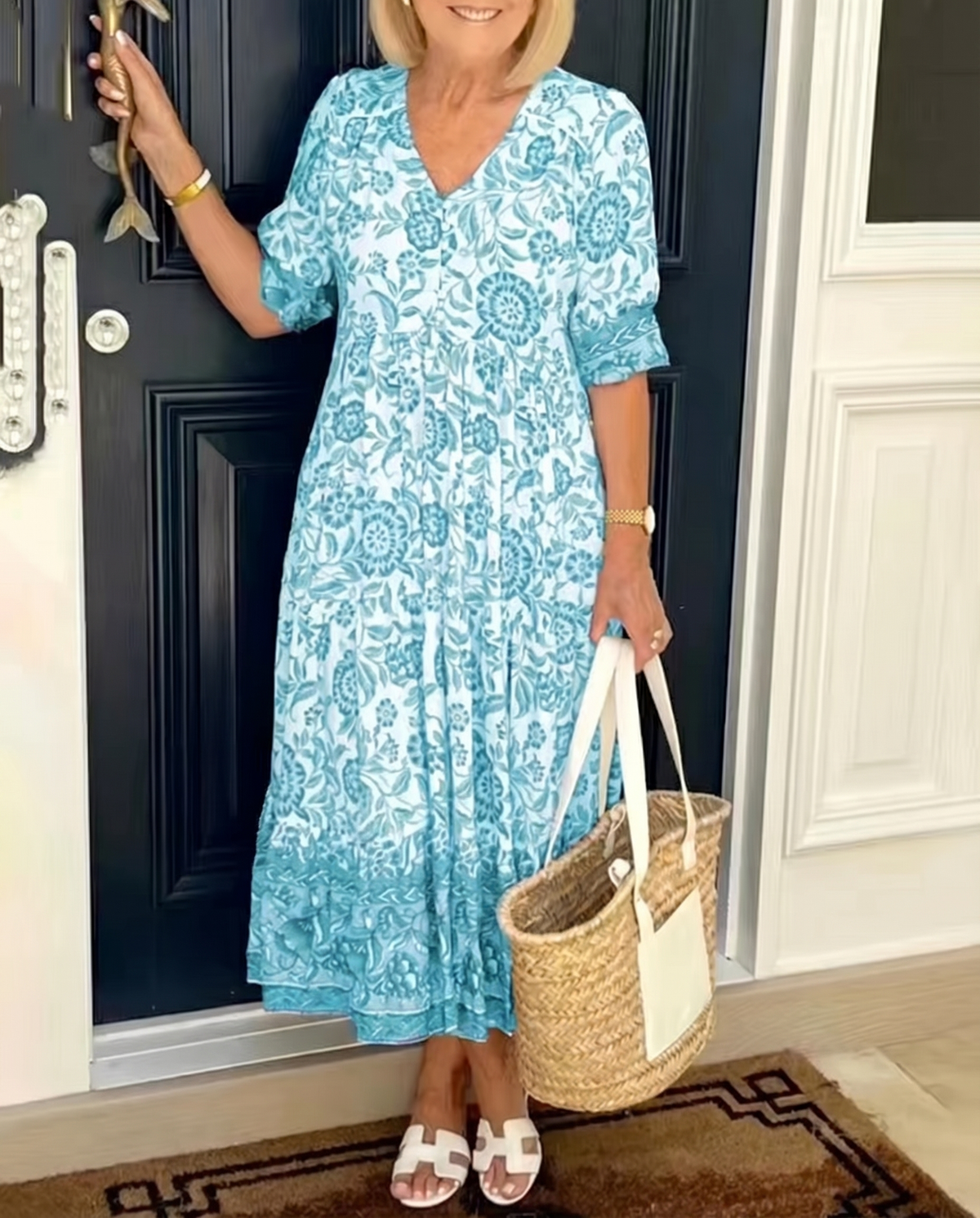 Kiara V-Neck Tiered Floral Midi Dress