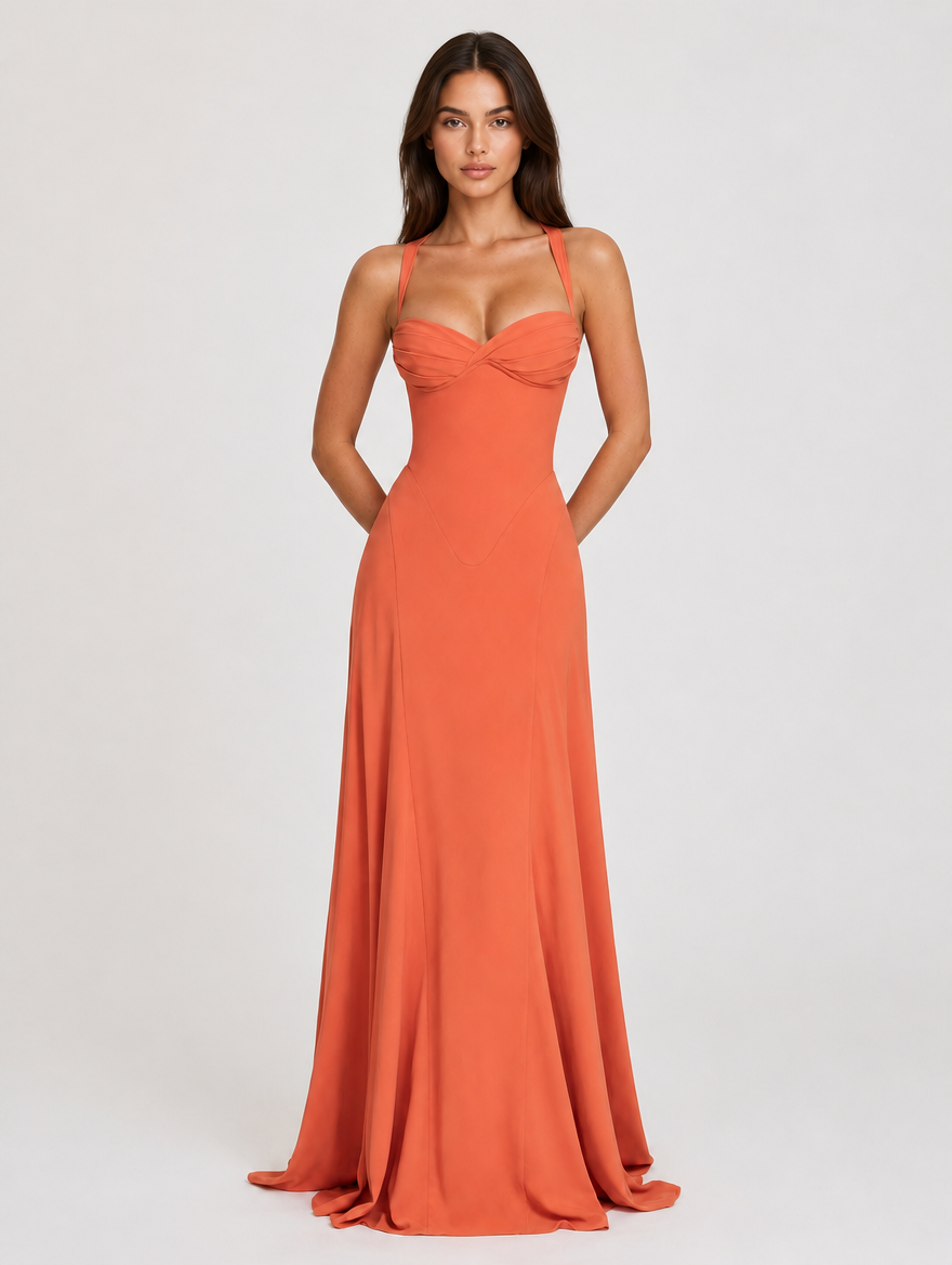 Solene Sweetheart Corset Maxi Dress - Orange