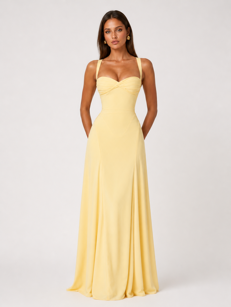 Solene Sweetheart Corset Maxi Dress - Light Yellow