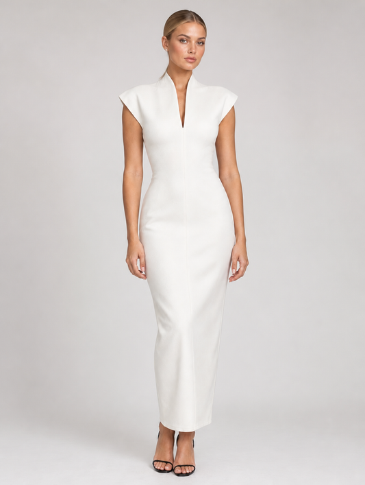 Margaux Structured-Shoulder Column Maxi - White