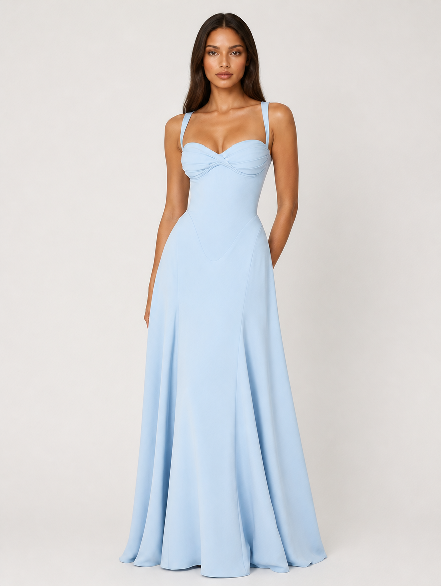 Solene Sweetheart Corset Maxi Dress - Light Blue