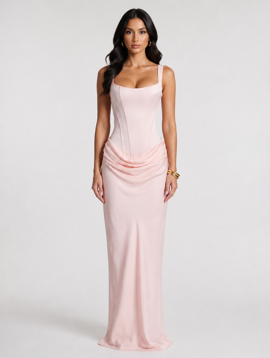 Isadora Hourglass Corset Maxi Dress - Soft Pink