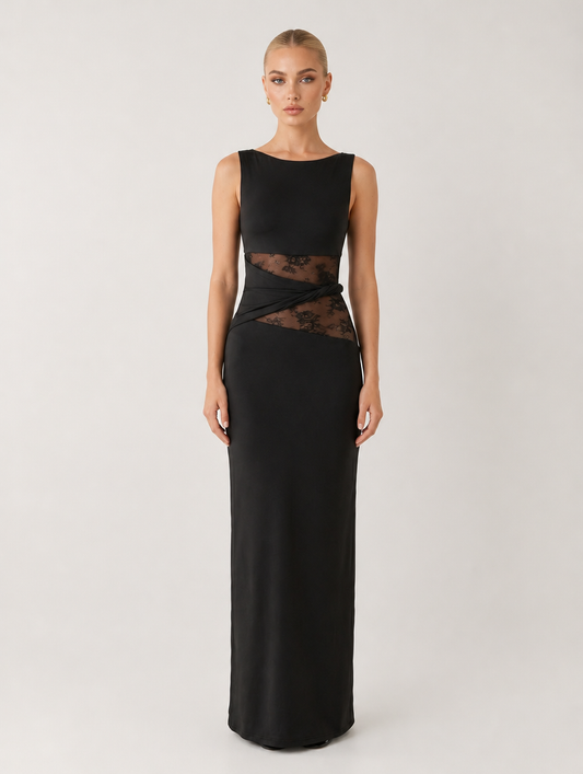 Noelle Lace Cut-Out Column Maxi - Black