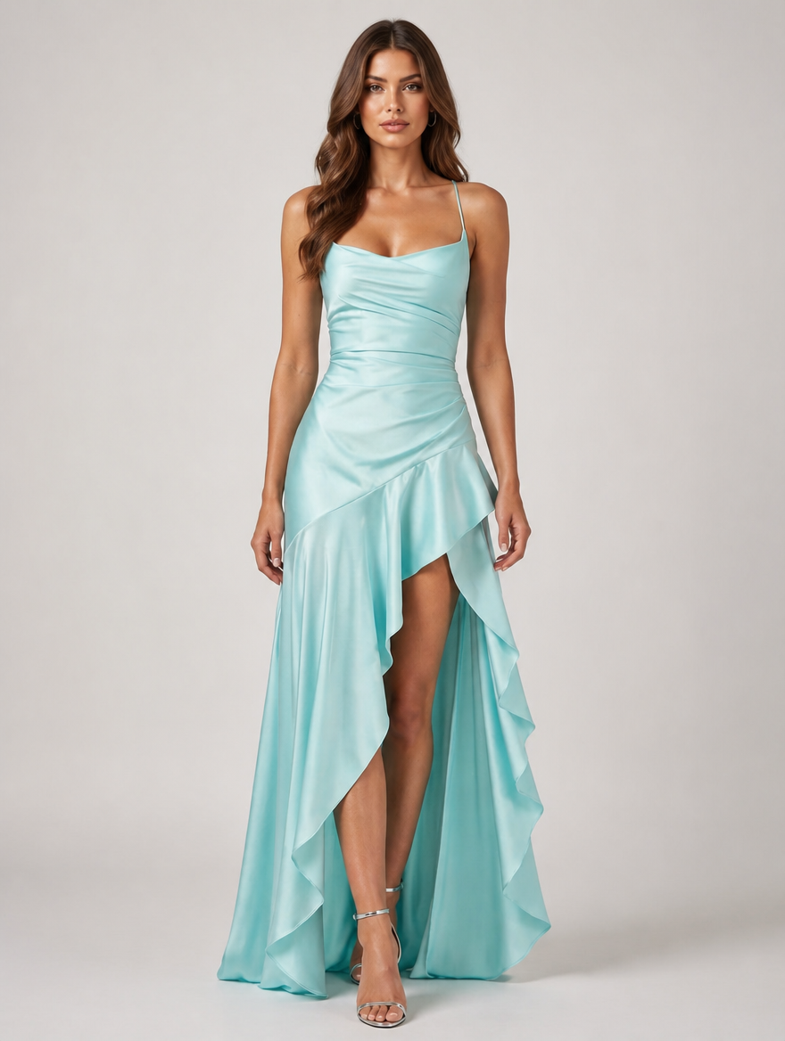 Allegra Cowl-Neck Satin Maxi Gown - Aqua Blue