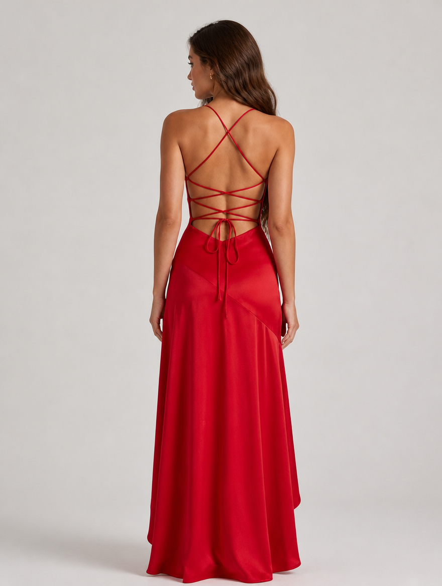 Allegra Cowl-Neck Satin Maxi Gown - Red