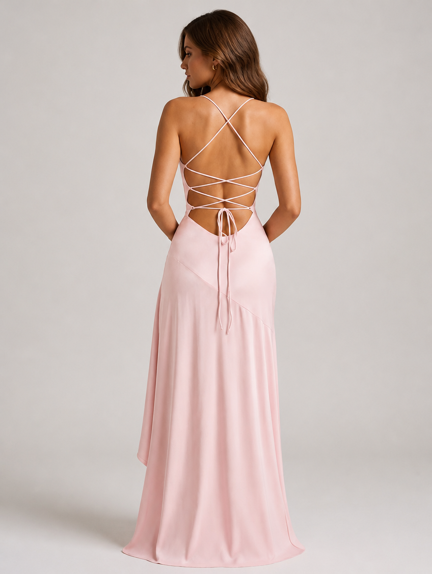 Allegra Cowl-Neck Satin Maxi Gown - Soft Pink
