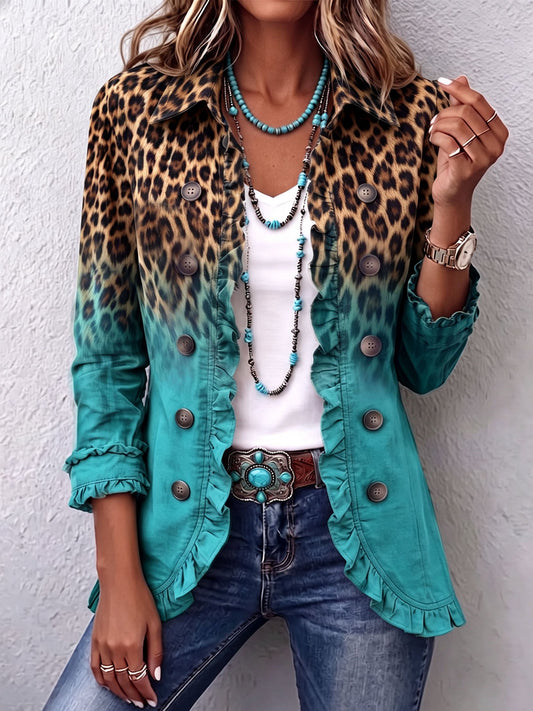 Gradient Leopard Ruffle Blazer