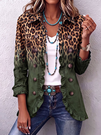 Gradient Leopard Ruffle Blazer