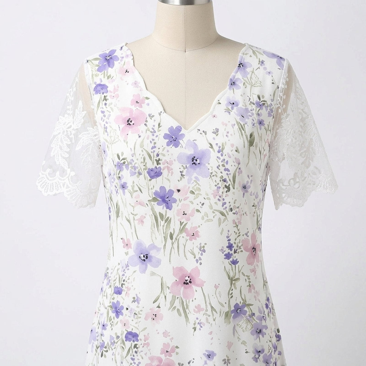 Eloise Lace-Sleeve Floral Midi Dress