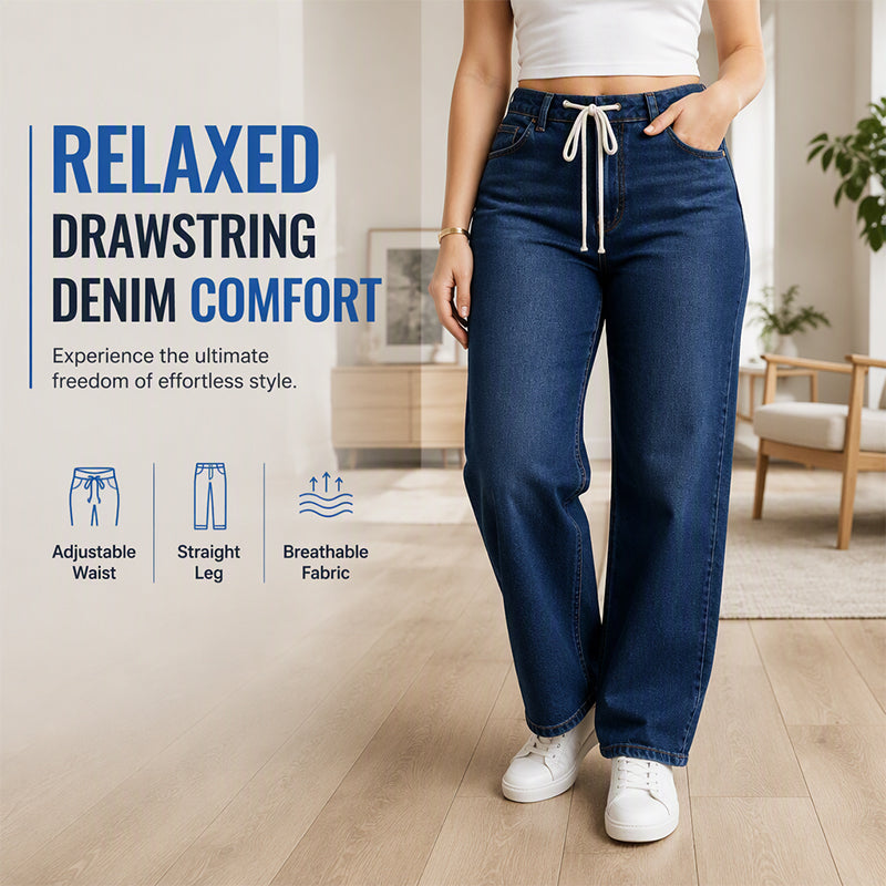 Drawstring Wide-Leg Jeans