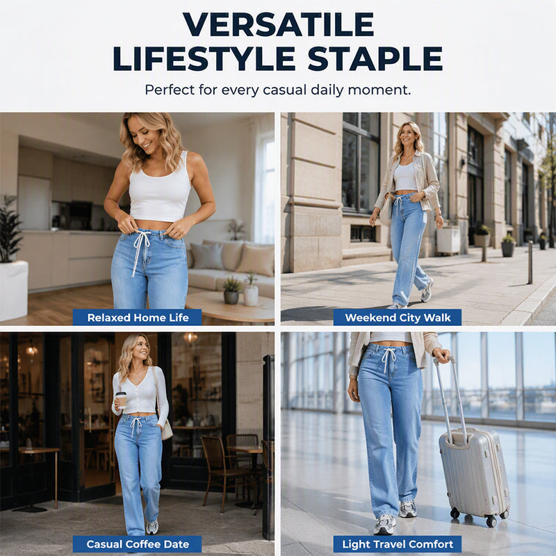 Drawstring Wide-Leg Jeans
